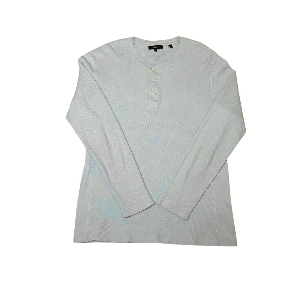 Vince men's light blue waffle thermal long sleeve pima cotton blend henley L